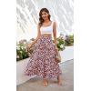 imageECOWISH Women Boho Maxi Skirt Summer Asymmetric Tiered Drawstring Elastic High Waist ALine Flowy Long Skirts with Pockets441 Red Flower