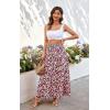 imageECOWISH Women Boho Maxi Skirt Summer Asymmetric Tiered Drawstring Elastic High Waist ALine Flowy Long Skirts with Pockets441 Red Flower