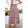 imageECOWISH Women Boho Maxi Skirt Summer Asymmetric Tiered Drawstring Elastic High Waist ALine Flowy Long Skirts with Pockets441 Red Flower