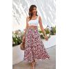 imageECOWISH Women Boho Maxi Skirt Summer Asymmetric Tiered Drawstring Elastic High Waist ALine Flowy Long Skirts with Pockets441 Red Flower