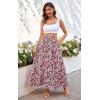 imageECOWISH Women Boho Maxi Skirt Summer Asymmetric Tiered Drawstring Elastic High Waist ALine Flowy Long Skirts with Pockets441 Red Flower