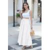 imageECOWISH Women Boho Maxi Skirt Summer Asymmetric Tiered Drawstring Elastic High Waist ALine Flowy Long Skirts with Pockets441 White