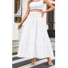 imageECOWISH Women Boho Maxi Skirt Summer Asymmetric Tiered Drawstring Elastic High Waist ALine Flowy Long Skirts with Pockets441 White