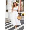 imageECOWISH Women Boho Maxi Skirt Summer Asymmetric Tiered Drawstring Elastic High Waist ALine Flowy Long Skirts with Pockets441 White