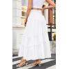 imageECOWISH Women Boho Maxi Skirt Summer Asymmetric Tiered Drawstring Elastic High Waist ALine Flowy Long Skirts with Pockets441 White