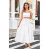 imageECOWISH Women Boho Maxi Skirt Summer Asymmetric Tiered Drawstring Elastic High Waist ALine Flowy Long Skirts with Pockets441 White