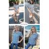imageECOWISH Women Casual Ruffle Tops Summer 2025 Short Sleeve Button Down Work Blouses Fashion Loose Boho Floral Collared Shirt434 Blue