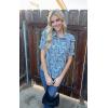 imageECOWISH Women Casual Ruffle Tops Summer 2025 Short Sleeve Button Down Work Blouses Fashion Loose Boho Floral Collared Shirt434 Blue