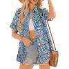 imageECOWISH Women Casual Ruffle Tops Summer 2025 Short Sleeve Button Down Work Blouses Fashion Loose Boho Floral Collared Shirt434 Blue