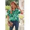 imageECOWISH Women Casual Ruffle Tops Summer 2025 Short Sleeve Button Down Work Blouses Fashion Loose Boho Floral Collared Shirt434 Green