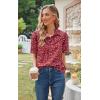 imageECOWISH Women Casual Ruffle Tops Summer 2025 Short Sleeve Button Down Work Blouses Fashion Loose Boho Floral Collared Shirt434 Red