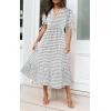 imageECOWISH Women Summer Casual Dress  V Neck Short Sleeve Gingham Midi Pleated Tiered Loose Fit Holiday Picnic DressesBlack White