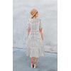 imageECOWISH Women Summer Casual Dress  V Neck Short Sleeve Gingham Midi Pleated Tiered Loose Fit Holiday Picnic DressesBlack White