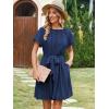 imageECOWISH Women Summer Mini Dress Short Puff Sleeve Flowy Short Dresses Casual A Line Chiffon Sundress Crew Neck Tie Dye PocketNavy Blue