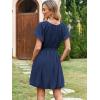 imageECOWISH Women Summer Mini Dress Short Puff Sleeve Flowy Short Dresses Casual A Line Chiffon Sundress Crew Neck Tie Dye PocketNavy Blue