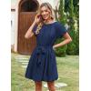 imageECOWISH Women Summer Mini Dress Short Puff Sleeve Flowy Short Dresses Casual A Line Chiffon Sundress Crew Neck Tie Dye PocketNavy Blue