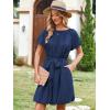 imageECOWISH Women Summer Mini Dress Short Puff Sleeve Flowy Short Dresses Casual A Line Chiffon Sundress Crew Neck Tie Dye PocketNavy Blue