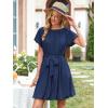 imageECOWISH Women Summer Mini Dress Short Puff Sleeve Flowy Short Dresses Casual A Line Chiffon Sundress Crew Neck Tie Dye PocketNavy Blue