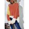 imageECOWISH Women Sweater Long Sleeve Color Block Knit Pullover Sweaters Crew Neck Patchwork Casual Loose Jumper TopsOrange