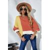 imageECOWISH Women Sweater Long Sleeve Color Block Knit Pullover Sweaters Crew Neck Patchwork Casual Loose Jumper TopsOrange