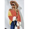 imageECOWISH Women Sweater Long Sleeve Color Block Knit Pullover Sweaters Crew Neck Patchwork Casual Loose Jumper TopsOrange
