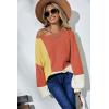 imageECOWISH Women Sweater Long Sleeve Color Block Knit Pullover Sweaters Crew Neck Patchwork Casual Loose Jumper TopsOrange