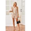 imageECOWISH Women Two Piece Outfits Summer Knit Striped Lounge Matching Set Sleeveless Button Down Tank Top and Shorts PajamasChampagne