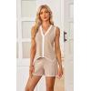 imageECOWISH Women Two Piece Outfits Summer Knit Striped Lounge Matching Set Sleeveless Button Down Tank Top and Shorts PajamasChampagne