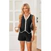 imageECOWISH Women Two Piece Outfits Summer Knit Striped Lounge Matching Set Sleeveless Button Down Tank Top and Shorts PajamasSolid Black