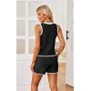 imageECOWISH Women Two Piece Outfits Summer Knit Striped Lounge Matching Set Sleeveless Button Down Tank Top and Shorts PajamasSolid Black