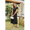 imageECOWISH Womens Casual Midi Dresses Solid V Neck Short Sleeve Button Shirt Belted Dress with Pockets for Spring Summer 2025449 Black