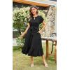 imageECOWISH Womens Casual Midi Dresses Solid V Neck Short Sleeve Button Shirt Belted Dress with Pockets for Spring Summer 2025449 Black