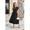 imageECOWISH Womens Casual Midi Dresses Solid V Neck Short Sleeve Button Shirt Belted Dress with Pockets for Spring Summer 2025449 Black