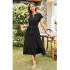 imageECOWISH Womens Casual Midi Dresses Solid V Neck Short Sleeve Button Shirt Belted Dress with Pockets for Spring Summer 2025449 Black