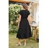 imageECOWISH Womens Casual Midi Dresses Solid V Neck Short Sleeve Button Shirt Belted Dress with Pockets for Spring Summer 2025449 Black