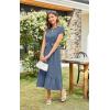imageECOWISH Womens Casual Midi Dresses Solid V Neck Short Sleeve Button Shirt Belted Dress with Pockets for Spring Summer 2025449 Grey Blue