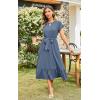 imageECOWISH Womens Casual Midi Dresses Solid V Neck Short Sleeve Button Shirt Belted Dress with Pockets for Spring Summer 2025449 Grey Blue