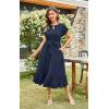 imageECOWISH Womens Casual Midi Dresses Solid V Neck Short Sleeve Button Shirt Belted Dress with Pockets for Spring Summer 2025449 Navy Blue