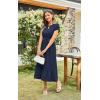 imageECOWISH Womens Casual Midi Dresses Solid V Neck Short Sleeve Button Shirt Belted Dress with Pockets for Spring Summer 2025449 Navy Blue