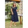 imageECOWISH Womens Casual Midi Dresses Solid V Neck Short Sleeve Button Shirt Belted Dress with Pockets for Spring Summer 2025449 Navy Blue