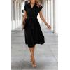 imageECOWISH Womens Casual Midi Dresses Solid V Neck Short Sleeve Button Shirt Belted Dress with Pockets for Spring Summer 2025Ablack