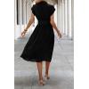 imageECOWISH Womens Casual Midi Dresses Solid V Neck Short Sleeve Button Shirt Belted Dress with Pockets for Spring Summer 2025Ablack
