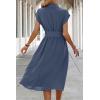 imageECOWISH Womens Casual Midi Dresses Solid V Neck Short Sleeve Button Shirt Belted Dress with Pockets for Spring Summer 2025Agray Blue