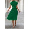 imageECOWISH Womens Casual Midi Dresses Solid V Neck Short Sleeve Button Shirt Belted Dress with Pockets for Spring Summer 2025Agreen