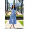 imageECOWISH Womens Casual Midi Dresses Solid V Neck Short Sleeve Button Shirt Belted Dress with Pockets for Spring Summer 2025Alight Blue