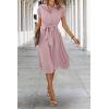 imageECOWISH Womens Casual Midi Dresses Solid V Neck Short Sleeve Button Shirt Belted Dress with Pockets for Spring Summer 2025Alight Pink