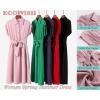 imageECOWISH Womens Casual Midi Dresses Solid V Neck Short Sleeve Button Shirt Belted Dress with Pockets for Spring Summer 2025Alight Pink