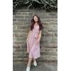 imageECOWISH Womens Casual Midi Dresses Solid V Neck Short Sleeve Button Shirt Belted Dress with Pockets for Spring Summer 2025Alight Pink