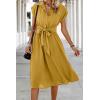 imageECOWISH Womens Casual Midi Dresses Solid V Neck Short Sleeve Button Shirt Belted Dress with Pockets for Spring Summer 2025Amustard
