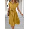 imageECOWISH Womens Casual Midi Dresses Solid V Neck Short Sleeve Button Shirt Belted Dress with Pockets for Spring Summer 2025Amustard